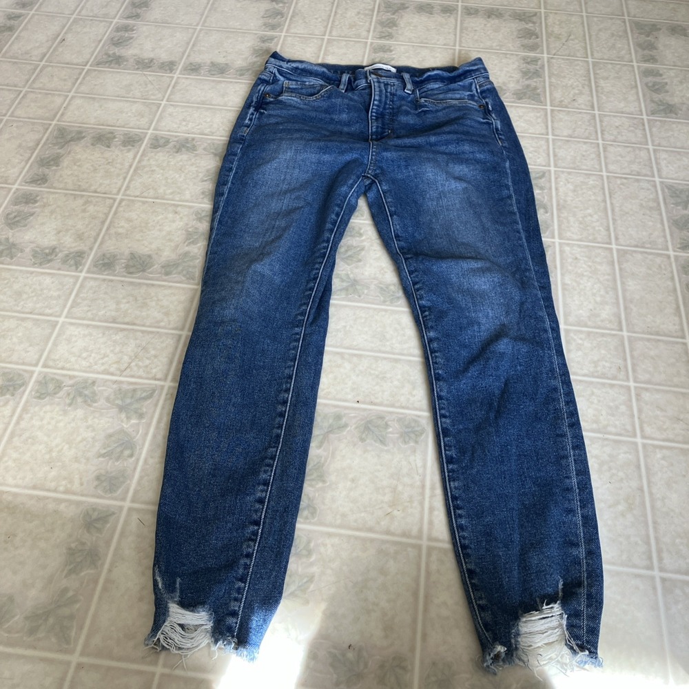 LOFT Jeans 27 / 4 High Waist Skinny Ankle Medium Wash Blue Denim Destroyed